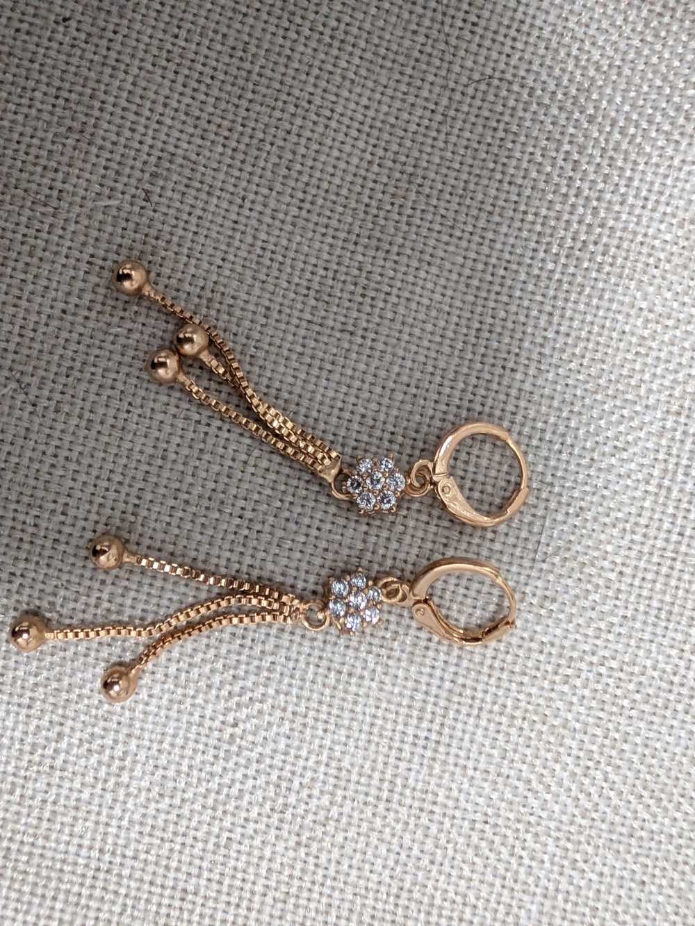 Rose Gold Dangle Flower Earrings with CZ Accents